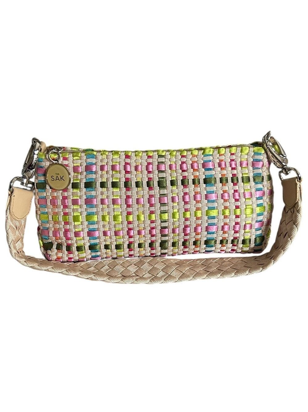THE SAK Pastel Spring Bouquet Ribbon Basket Weave Clutch Purse Shoulder Strap - Picture 2 of 8